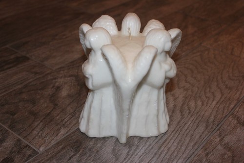 Vintage 3-Sided 3 Angels Shaped Christmas Candle White. 6" x 6". VGVC! - Picture 3 of 6
