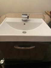 Wall Mounted Drawer Unit & Ceramic Basin Gloss  Dark Grey