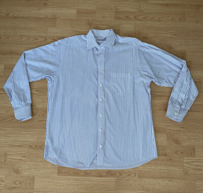 burberry men's blue dress shirt Burberry London Mens Button Down Dress Shirt 16 1/2R Blue White Striped  OFFER ON
