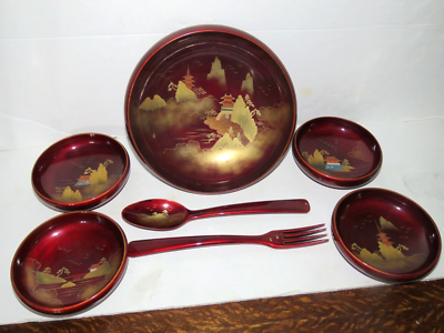 夕立様 7 Piece Japanese Lacquer Scenic Salad Set | eBay