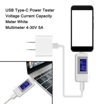 USB Type-C Power Tester Voltage Current Capacity Meter White Multimeter 4-30V 5A