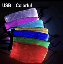 LED Light Up Face Mask 7 Colors Filter Glitter Bling Rechargeable Glowing Mask