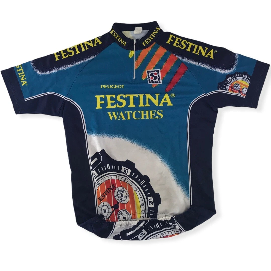 Maillot Cycliste Vintage Festina Peugeot Lotus Sibille - Taille S (164) - Bleu/Blanc
