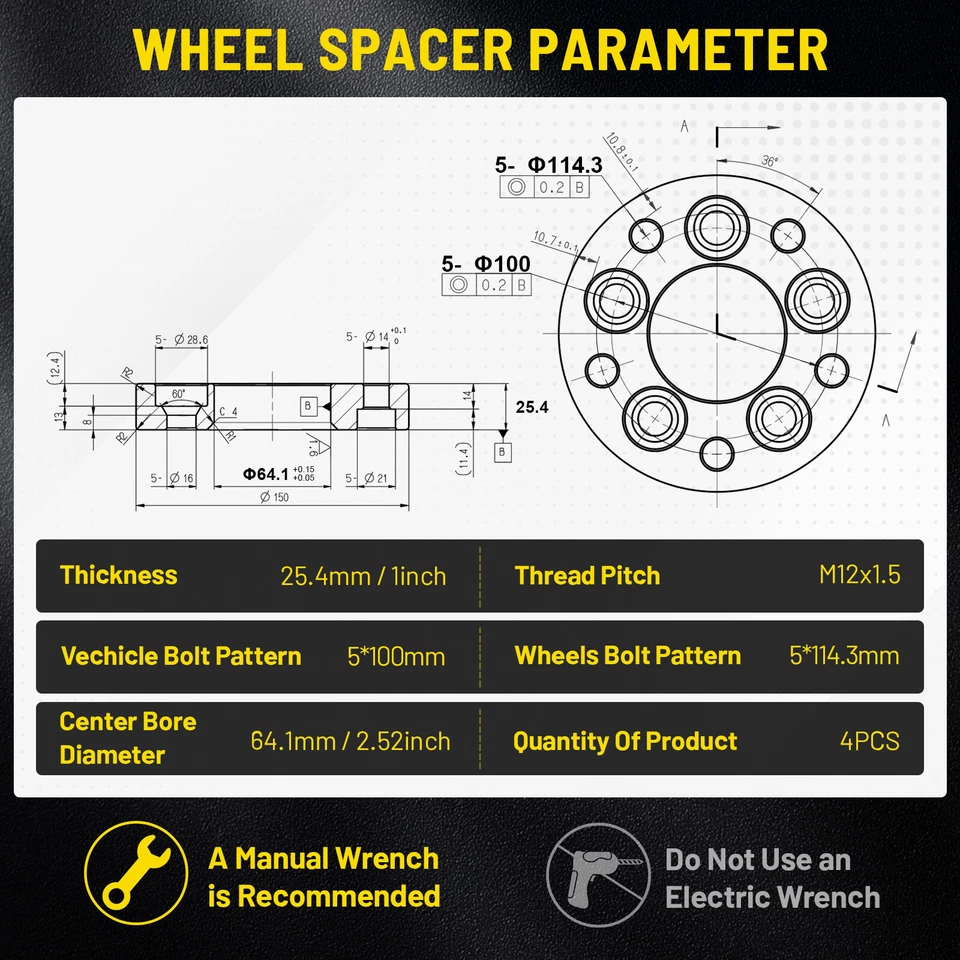 4pcs 1" 5x100 to 5x114.3 Wheel Adapter M12x1.5 For 1985-1998 Pontiac Grand Am - Image 3 of 4
