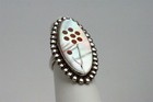 NAI Zuni MOP Coral Large Flower Sterling Ring Native American — photo 2
