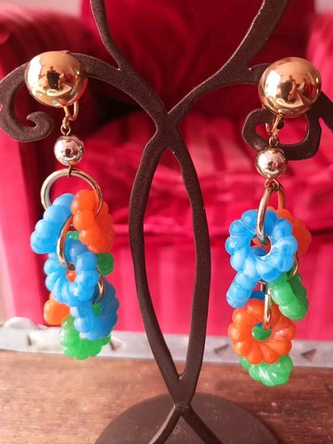 Boucles D’Oreilles Clips Vintage Années 70/80 – Perles Multicolores – Style Rétro