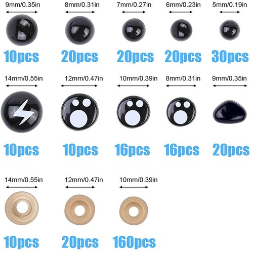 362 pièces en plastique sécurité yeux et nez ensemble à faire soi-même crochet artisanat yeux nez pour poupée - Photo 2/6