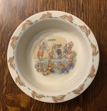 Vintage Royal Doulton Bunnykins Kids Cereal Bowl Bone China Bunnies Ticket Booth