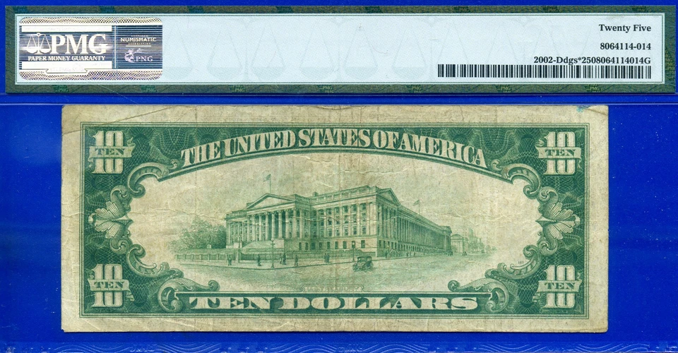 1928B $10 Federal Reserve Note PMG VF25 Dark green Cleveland star Fr 2002-Ddgs - Image 2 of 2