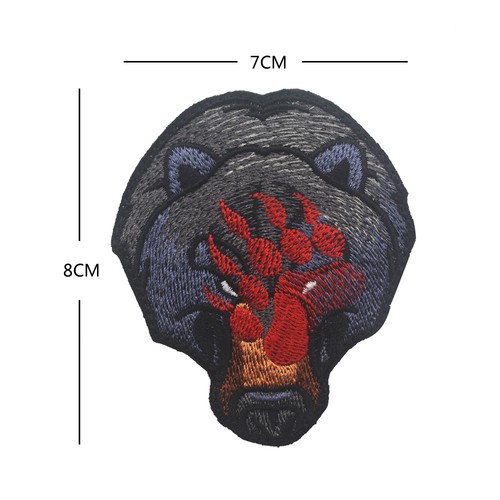 Distintivo di chiusura toppa ad anello orso nero zampa rossa ricamato tattico gancio ad anello - Foto 2 di 5