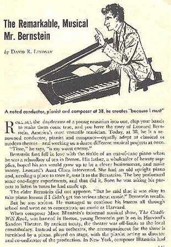 LEONARD BERNSTEIN 1957 CAREER REVIEW FEATURE CONDUCTOR PIANIST COMPOSER at 38