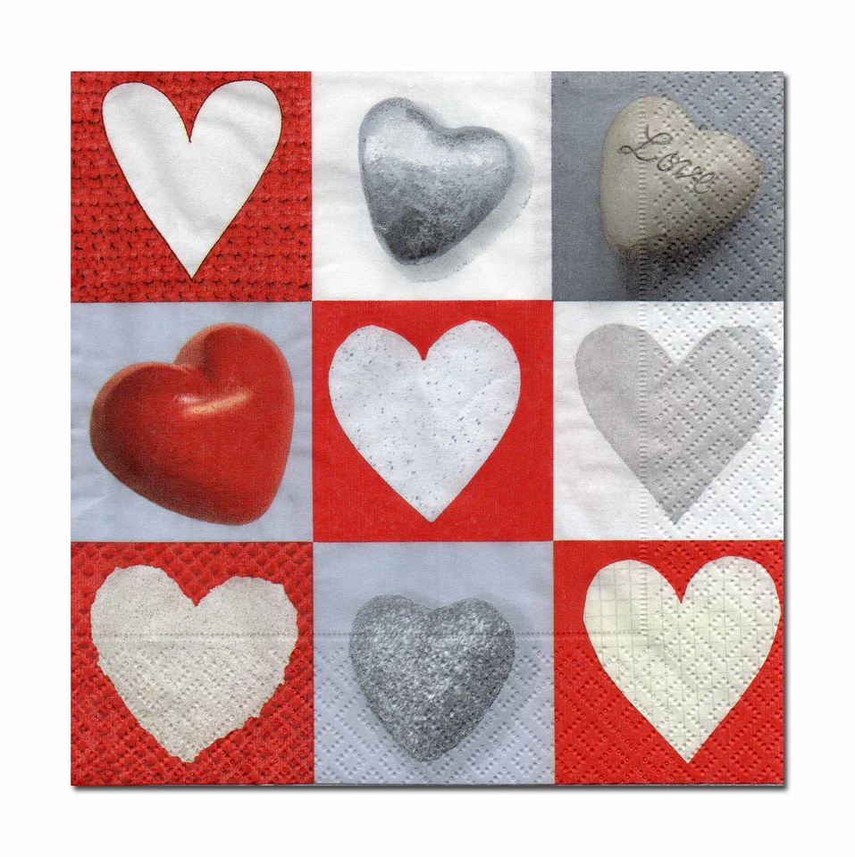 MARKENLOS 4 hübsche lose Servietten Tovaglioli Napkins 33 x 33cm Herzen (530)