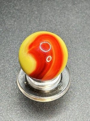Vintage UV Active Akro Corkscrew Marble Blended Red To Orange On Yellow 0.669 