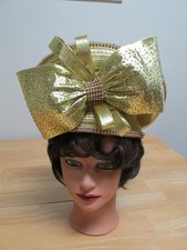 Sophia Collection Kentucky Derby Church Hat Gold Polyester w/ Bow Rhinestones