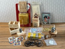 Dollhouse Miniature Huge Lot of General Store Items Crates Bags Signs Wheel 1:12