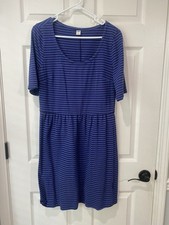 Old Navy Dress Womens Large Blue Stripe Fit & Flare Knit Classic Office SS