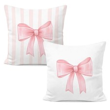 Coquette Pink Bow Striped Pillow Cover 18x18, Pink Preppy Coquette Room Dorm ...
