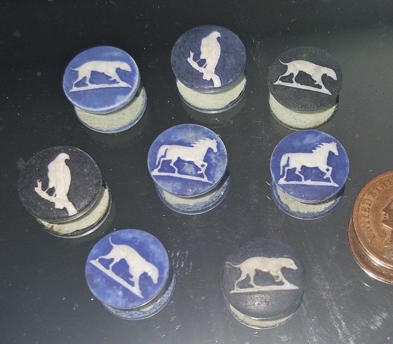8   Vintage  Deco  figural  Cabochon Jewelry pieces    HORSES  Birds   DOGS