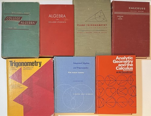 Menge 7 Vintage Mathe Bücher Lehrbücher Trigonometrie Kalkül College Algebra