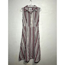 Liz clairborne stripe cabincore preppy linen dress womens 6 coastal preppy boho