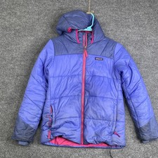 Patagonia Jacket Kids Large 12 Blue Hooded Insulated Puffer Full Zip Winter