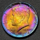 Kennedy Half Dollar 1964 About Uncirculated 90% Silver Monster Rainbow Toning