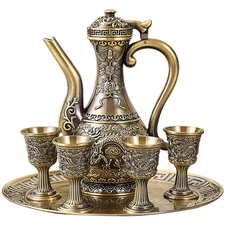 Vintage Turkish Coffee Pot and Cups Set,Teapot Tea Set Including 4 Metal Cups...