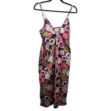 Tessuto Vintage 90s Silk Slip Midi Dress Multi Color Circles Women SZ 8 Festival