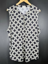 Joie De Vivre Womens Blouse Size 2XL Sleeveless Black Beige Geometric Print 