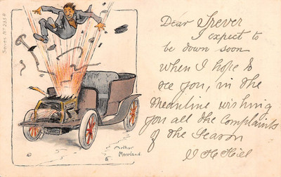 POSTKARTE COMIC WEGSCHREIBEN AUTOFAHREN THEMA ICH ERWARTE BALD DOWN