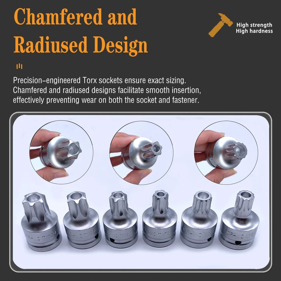 6PCS 3/4"Drive Torx Star & Spline Impact Socket Set, Cr-MO T100 T90 T80 T70 M... - Image 4 of 4