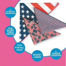 20" Patriotic Stars Stripes Polyester Bandana Assortment 12 Pc.