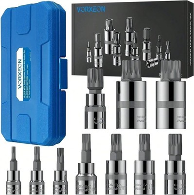 10pcs XZN Triple Square Spline Bit Socket Set 4 18mm S2 Steel Tool with Case