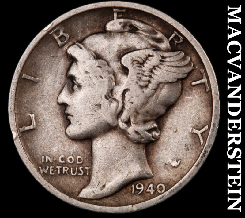 1940-S Silver Mercury Dime - Scarce  Better Date  No Reserve  #M556