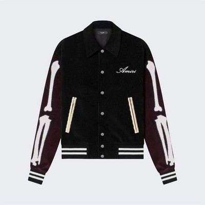 AMIRI Skeleton Bone Varsity Jacket Black Burgundy Embroidered Logo