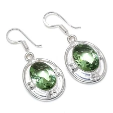 Green Amethyst Gemstone Handmade 925 Sterling Silver Jewelry Earring Size 1.50"