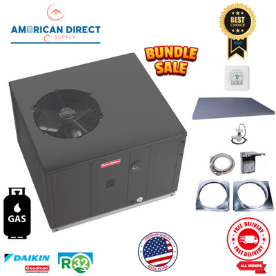 3 Ton Goodman Gas Package Unit R32 13.4 SEER2 80K BTU Pad & Install Kit