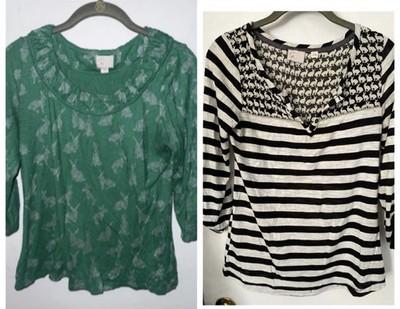 Lot Of 2 Women s Small 9-Hi5 StCL Green White Bunny Rabbit Blouse Easter Vintage