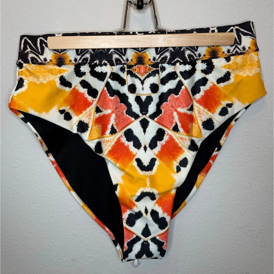 Parte inferior de bikini Andrea Iyamah estampado geométrico tiro alto naranja para mujer XL natación Foto 2 de 3