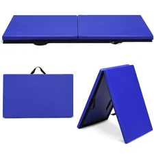 6'x2'x1.5" Gymnastics Mat Thick Two Folding Panel Gym Fitness Exercise Blue
