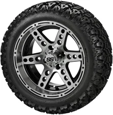 (4) Golf Cart 23x10-14 Sierra Sport Tire on 14x7 Black/Machined Dominator Wheels