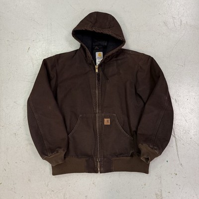 Vintage Carhartt Hooded Dark Brown Canvas J130 DKB Jacket Men s Size Medium M