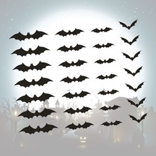 48 Pezzi Adesivi Murali Pipistrello Halloween Nero PVC 3D Wall Art Decalcomanie per Decorazione Finestra