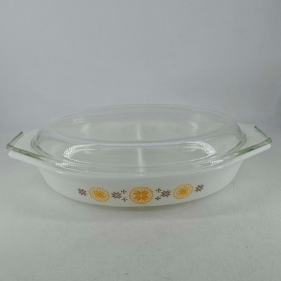 Pyrex Town And Country Oval Divided Casserole Bakeware Dish & Lid  1.5 Qt