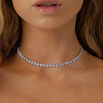 Halskette 9,45 kt Rundschliff Laborgefertigt Diamant Testpass VVS1/D 45 cm 18 K Gold