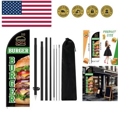 Burger Advertising Swooper Flag Banner 8.2ft Feather Flags with Pole and Grou...