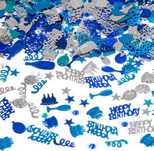 Blue and Silver Happy Birthday Confetti, 3000 Pcs Birthday Cake Table Metallic F