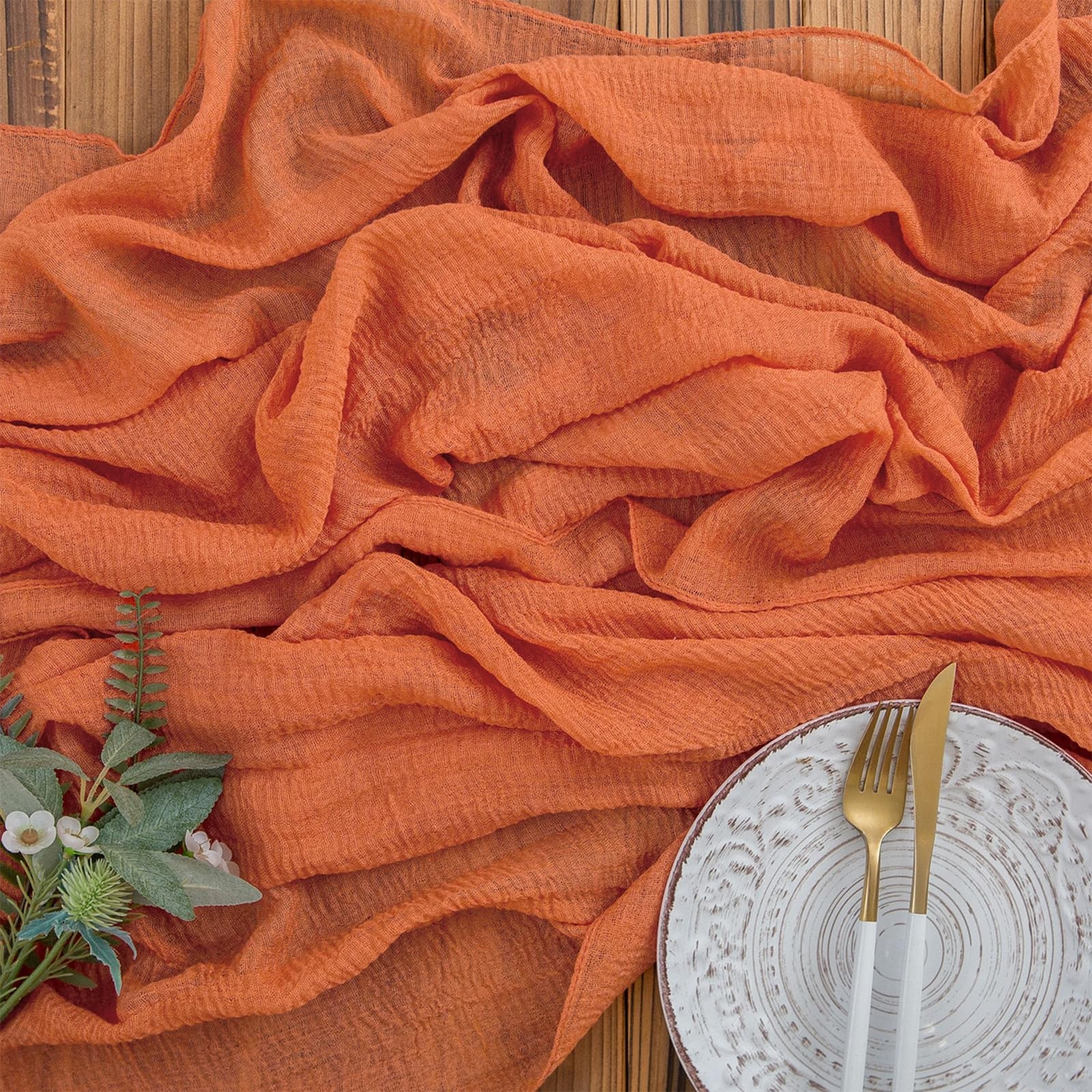 Chemin de table de Noël en mousseline terracotta gaze de coton style bohème chic