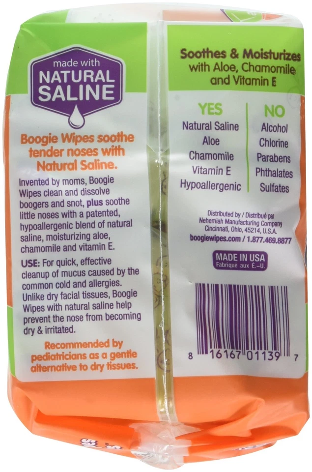 6 Pack (90 in each) 540Total Boogie Wipes Saline Nose Wipes Great FRESH Scent - Image 2 of 2