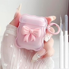 Cute AirPods 2/1 Clear Case, 3D Bow Design Soft TPU Protective Gift Mom Women